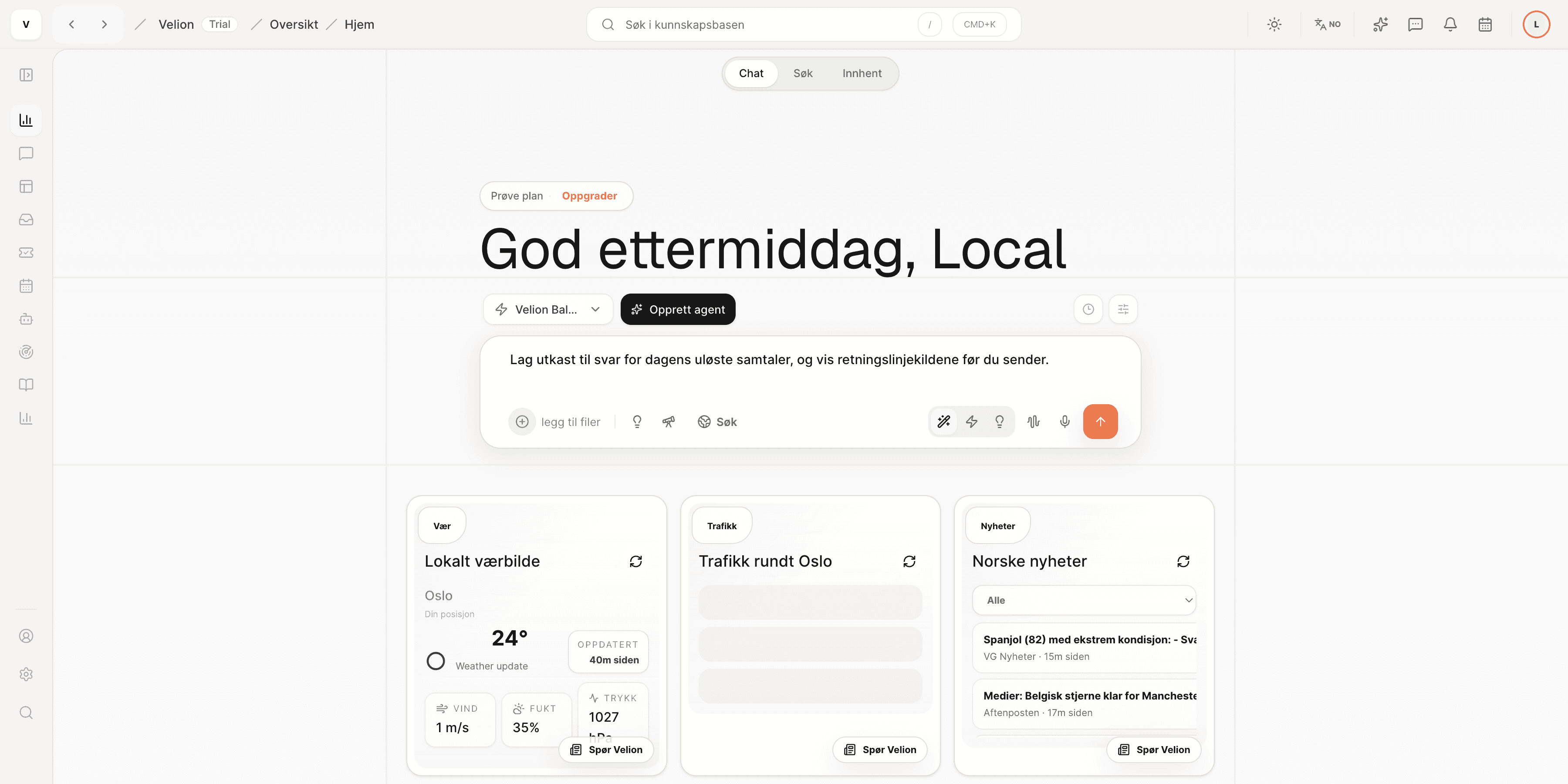 Verevon-arbeidsflaten med en oppgave, kilder og et forslag som er klart for vurdering.